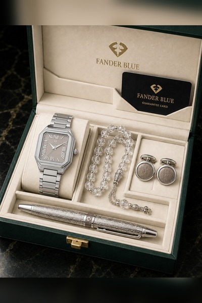 FANDER BLUE Fender Blue Royal Square Men's Luxury 5-Piece Set - Silver and Mi...
