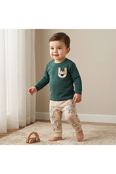 Juniors Cotton Long Sleeves Pyjama Set with Tiger Applique