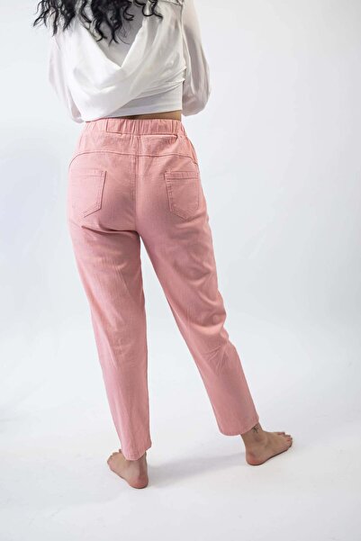 Mauri Pantaloni din in roz, conici - L