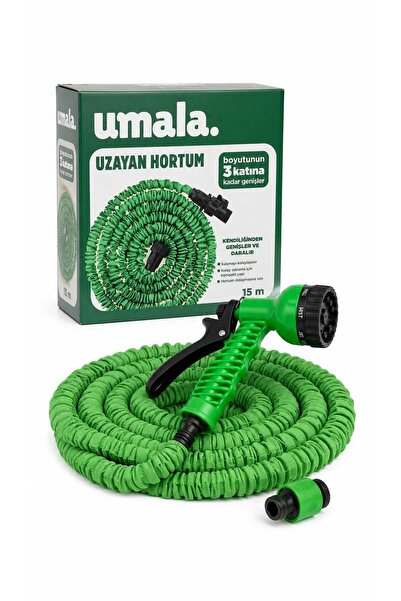 Umala 15 Metre 3 Kat Uzayan Bahçe Hortumu ve Sulama Tabancası Seti