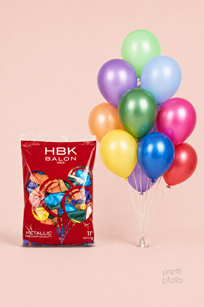HBK Balon HBK Metalik Karışık Renkli Balon 11 İnç 100 Adet, Doğum Günü Düğün ...