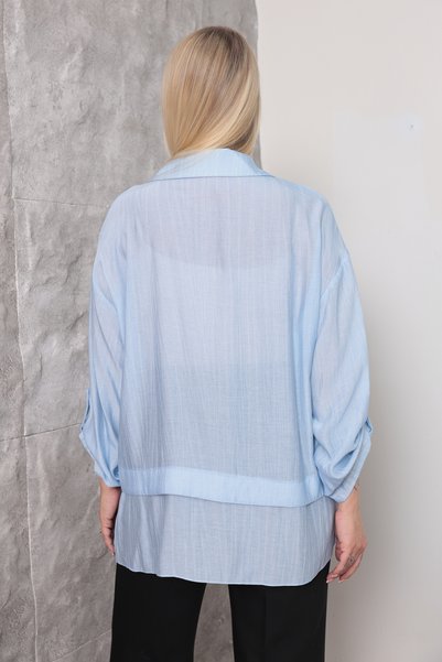 KİFAYET Plus Size Casual Shirt V-Neck Long Sleeve Solid Color Women's Shirt