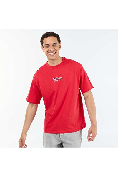 KIABI Short-sleeved T-shirt with front & back prints and embroidery RED