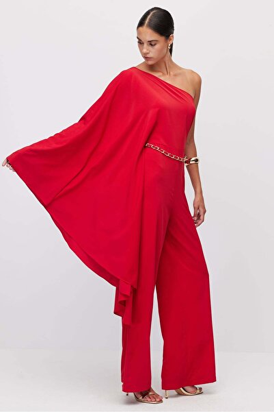 PAULMARK Women's One-Shoulder Detailed Jumpsuit