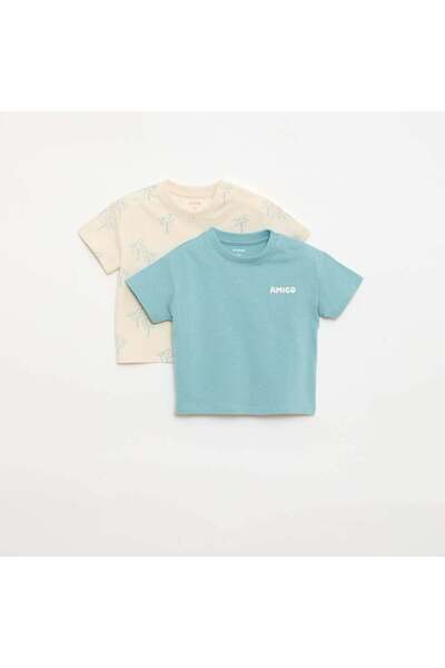 KIABI Set of 2 short-sleeved cotton jersey T-shirts BEIGE
