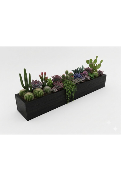 Krb Ahsap 1 Metre Ahşap Çiçeklik Saksı Siyah - 100 cm Uzun Balkon Bahçe Saksısı