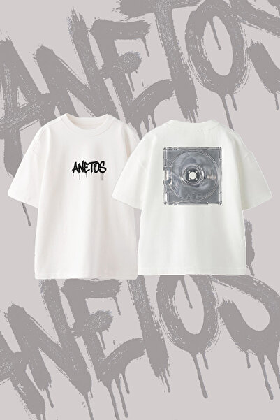 Anetos Adele Music Design Back Printed Cotton White Oversize T-Shirt
