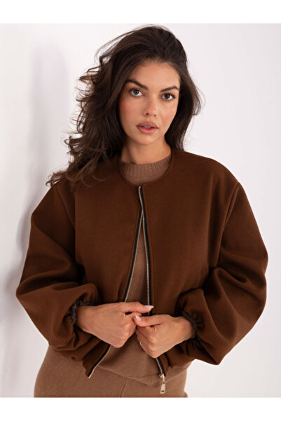 rue parıs Women's Jacket, RUE PARIS, Polyester, Long Sleeve, Brown, model IT-...