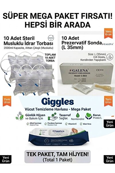 ERD Galena Prezervatif Sonda L 35mm (10 Adet) + Steril Musluklu İdrar Torbası...