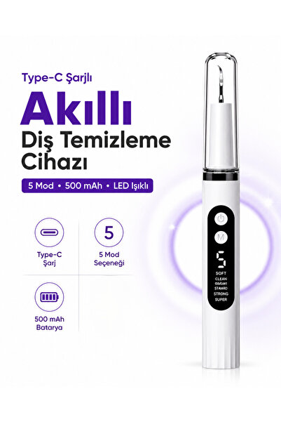 EN SİGA Type-C Şarjlı Akıllı Diş Temizleme Cihazı 5 Mod 500 mAh LED Işıklı