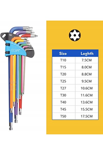 CCLIFE Set de chei Torx cu suport, 18 piese, 1,5 mm-10 mm T10-T50