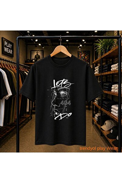 playwear تي شيرت 404 مطبوع عليه وجه، مصنوع من القطن بنسبة 100%، مقاس كبير، فض...