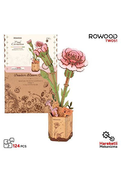 ROWOOD TW051 Karanfil Çiçeği Pink Carnation DIY Minyatür Maket Model Seti Ahş...