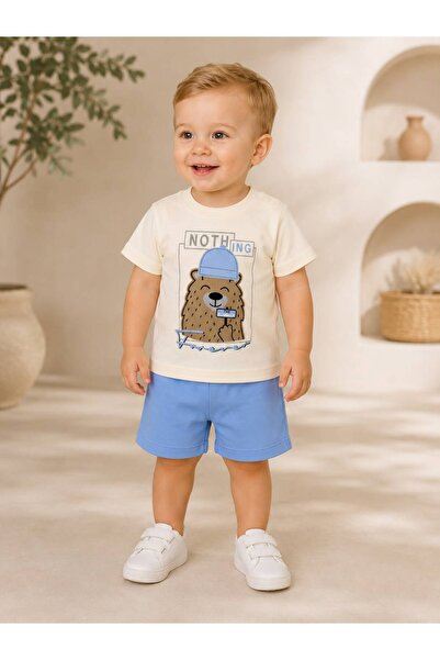 Organic Product DimpleBaby طقم أطفال قطني مطبوع عليه دمية دب