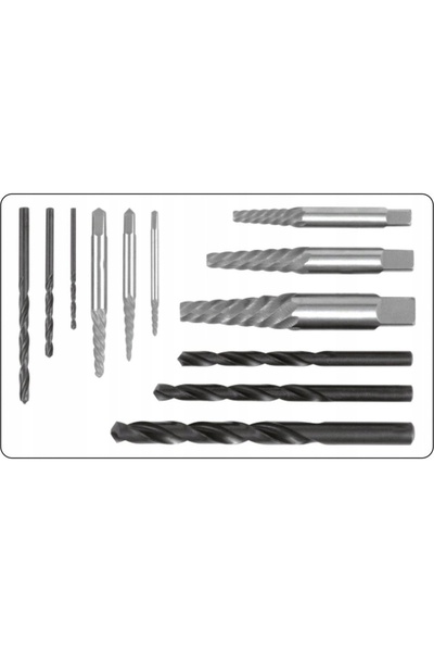 yato Set de extractoare de șuruburi rupte și burghie HSS YT-0591, 12 piese