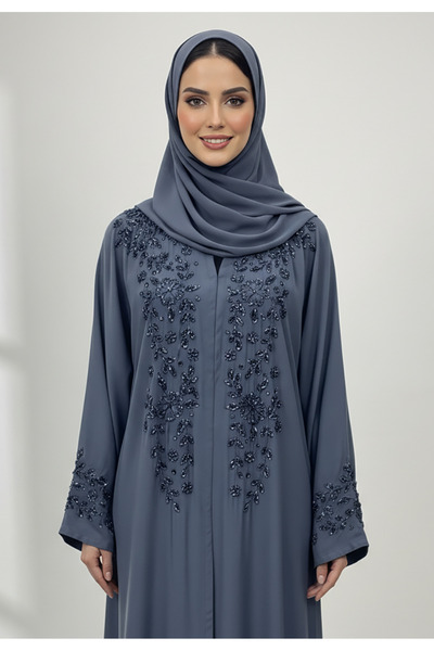 Nukhbaa Lina Crystal Rain & Beaded Neck Abaya-854