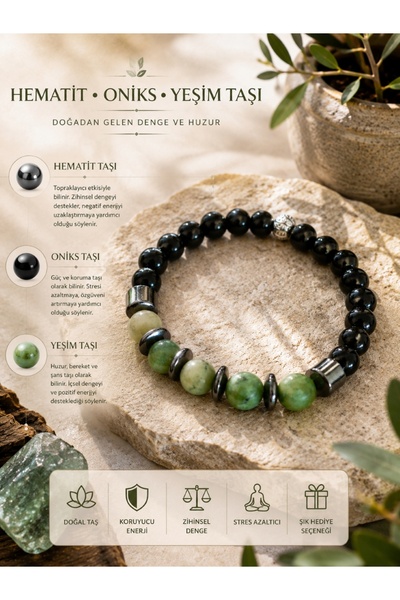 Liacharm Jade (Ceyt) and Onyx Natural Stone Bracelet - Protective Design with...