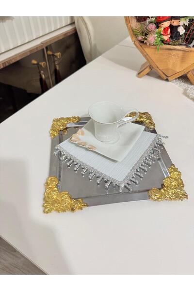 shop GÜMÜŞ TAŞLI GRİ KAHVE YANI SUNUM PEÇETESİ