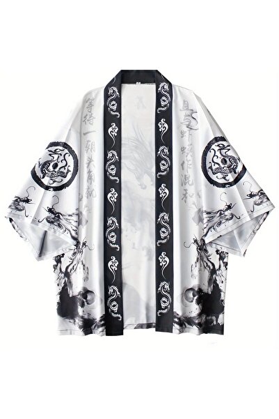Minga London Black Dragon Design Red Black Detailed Unisex Kimono-Mingalondon