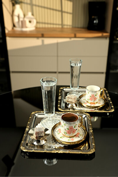 Yaren Style Set of 2 Square Stainless Steel Trays – Decorative Coffee and Tea...