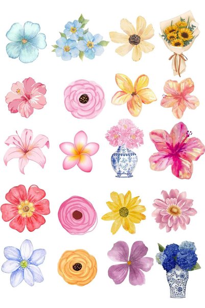 Sinek Kupası Tasarım Mixed 40 Kinds of Flower Stickers Set Bullet Journal and Scrapbook