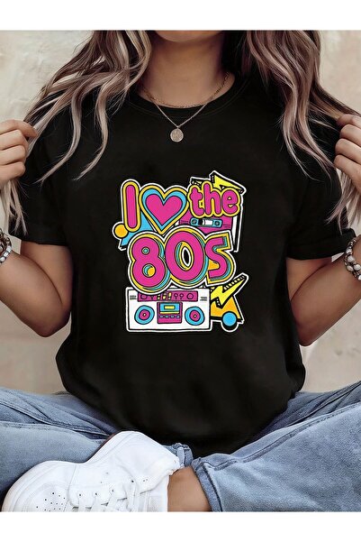 Ekim11 تي شيرت مطبوع عليه عبارة I Love The 80s Retro Boombox Disco Trend، قمي...