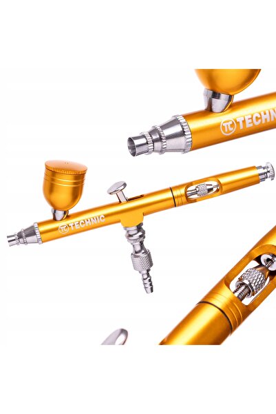 TC Technic Aerograf modelistic cu duză de 0,3mm B-130, acțiune dublă, auriu, ...