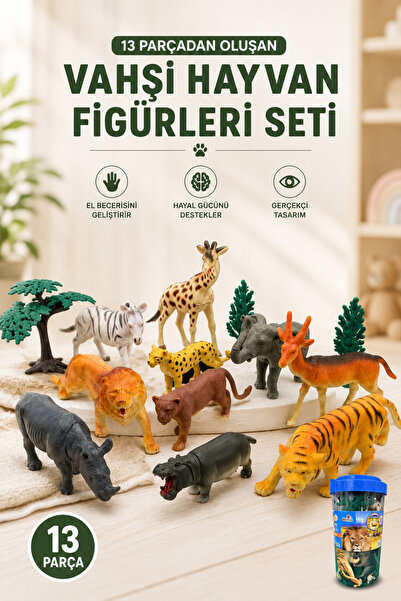 YILDIRIM OYUNCAK 13 Parça Vahşi Hayvan Figürleri Seti Kutulu Safari Hayvanlar...