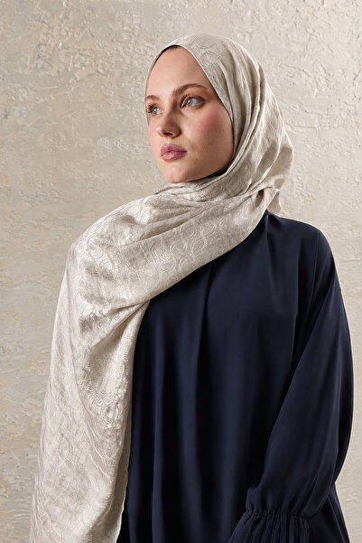 SilkTouch Soft Beige Spiral Pattern Ayrobin Jacquard Shawl