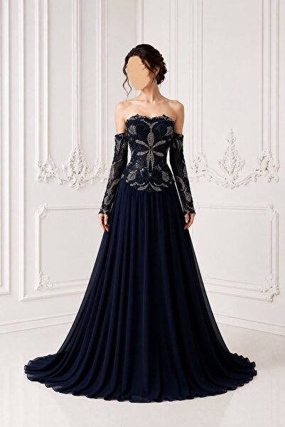 AMAZ Double Chiffon Beaded Embroidery Evening Dress