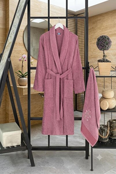 Linamhome %100 Pamuk Unisex Havlulu Bornoz 2 Parça Bornoz-Havlu Set / Çeyiz Seti
