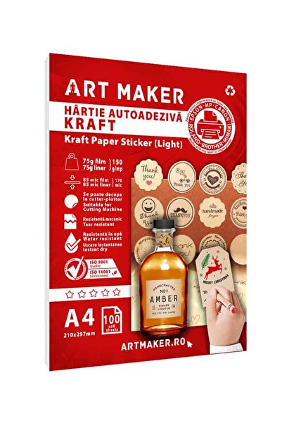 Art Maker Hartie Autoadeziva Kraft deschis, A4, 100 coli
