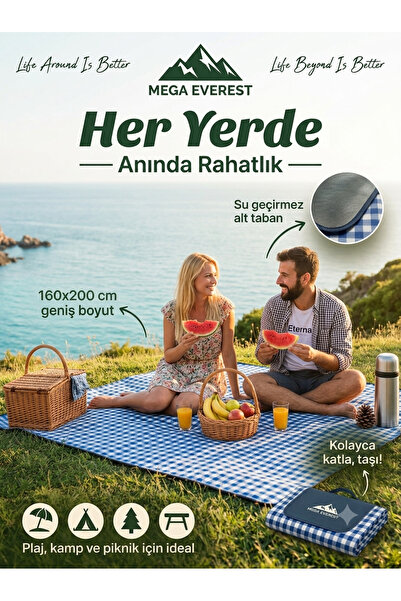 Mega Everest Katlanabilir Plaj Kamp Piknik Bahçe Balkon Teras Hasır Halı Mat ...
