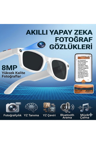 Rabee Aksiyon Kamerası Max Akıllı Gözlük Kameralı Bluetooth Kulaklıklı Yapay ...