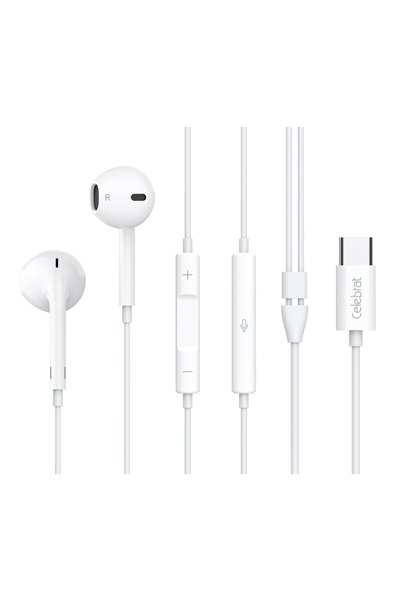 Celebrat earphones με μικρόφωνο E500, USB-C σύνδεση, Φ14mm, 1.2m, λευκά