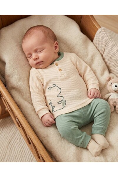 voyyo kids baby 100% قطن، 0-3-6-9-12 شهرًا، طقم أطفال رضع من قطعتين مطرز بدب ...
