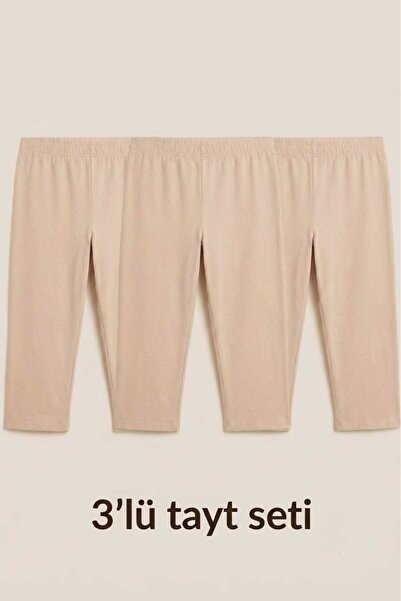 enmodaiçgiyim Women's 3 Pieces Skin Color Plus Size Cotton Lycra Below Knee C...