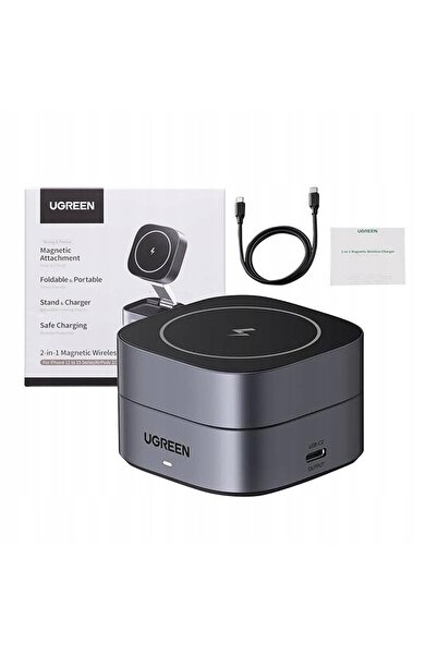 Ugreen Încărcător W256 QI 2 în 1 pentru Apple iPhone AirPods 20W + cablu USB-C