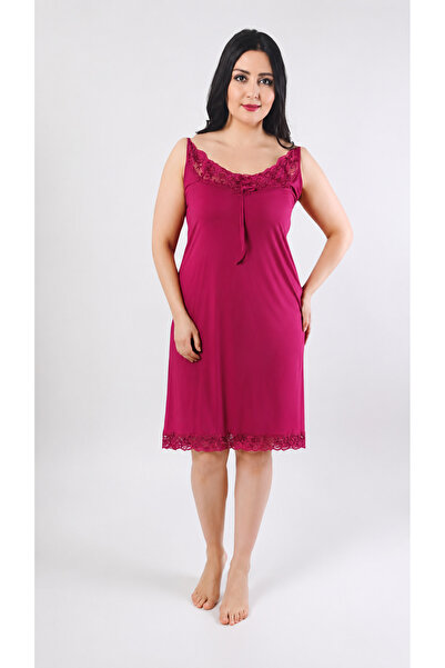 Altınay Women's Plus Size Ring Viscose Guipure Collar Nightgown(Dress) with S...