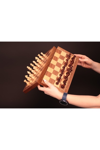Sunrise Chess & Games Magnetic travel chess Top Bottom Set , walnut