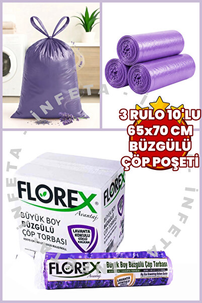 İnfeta 3 Rolls of 10 Pieces 65X70 cm Drawstring Lavender Scented Garbage Bags...