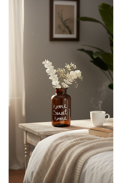 zezedesing Home Sweet Home Amber Glass Decorative Vase 20X10 cm |   Modern Li...