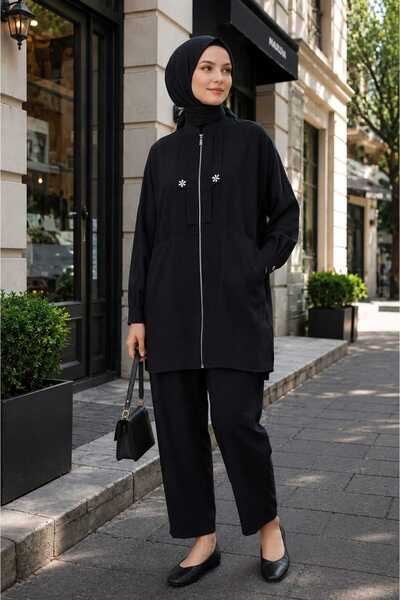 Puane Women's Comfortable Fit Zippered High Collar Soft Fabric Trousers Tunic...