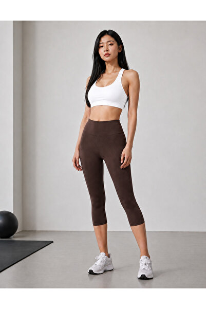 Warasiva Women's Brown Premium Fabric High Waist Capri Leggings