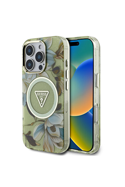 OEM Guess - IML Glitter Magnolia Triangle Logo MagSafe Θήκη για iPhone 16 Pro...