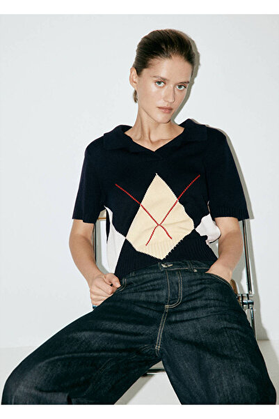 MANGO Woman Argyle polo-neck sweater