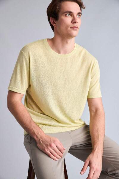 DeFacto Regular Fit Crew Neck Short Sleeve Light Green T-Shirt H5187Ax26Au