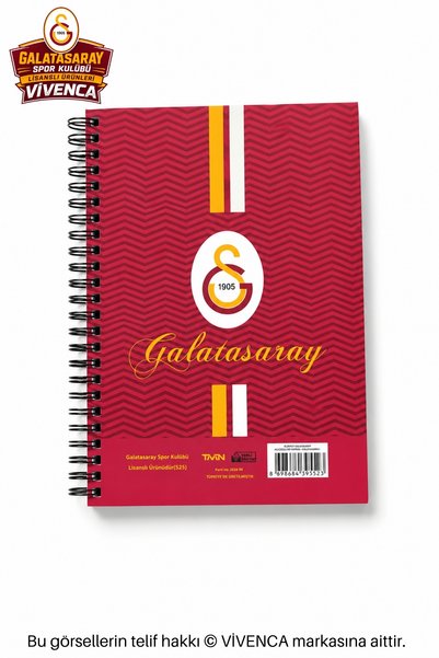 Galatasaray New Season Licensed Cardboard Cover Spiral Planner Notepad with Vivenca and Bookmark