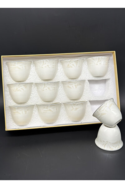 ALQANNAS Saudi Arabia Pure Porcelain Coffee Cup Set 12 Pieces 50ml White Embo...