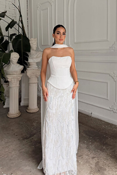 Sindimoda Elian Straplez Boncuk İşleme Abiye 1164